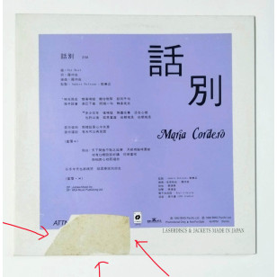 Maria Cordero 話別 1990 Hong Kong Promo 12" Single EP Vinyl LP 45轉單曲 電台白版碟香港版黑膠唱片 肥媽  *READY TO SHIP from Hong Kong***